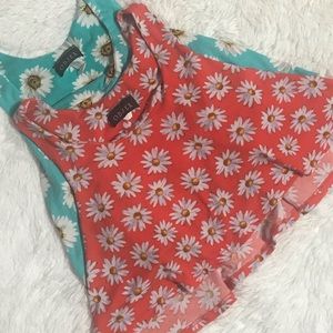 Two Objex Scarlet & Turquoise Floral Cropped Tops